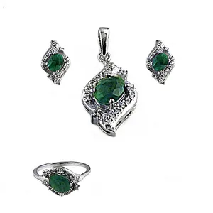 Juego de Joyería de Plata 925 con Esmeralda Natural para Mujer, Aretes y Colgante Chapados en Oro para Boda, Tipo Religioso, TODO - Product Image 2