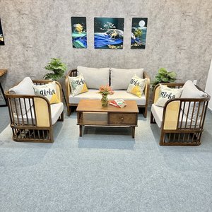 Sonet SFB68065 Indochine-Style Chesterfield <b>Sofa</b> Three-Seater with European Tropical Design Upholstered in Wood and <b>Sponge</b> - Product Image 3