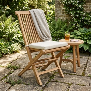 Chaise pliante d'extérieur en teck massif à lattes pour jardin, terrasse, salle à manger – Design compact et portable, décoration artistique - Product Image 5