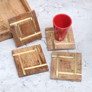 Ensemble de 4 sous-verres en bois tasse thé ensemble Table | DIY sous-verres porte-thé sur Table | Indien - Product Image 4