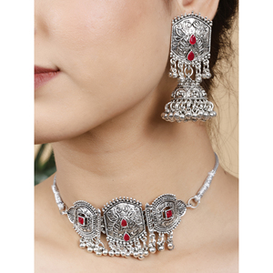 GS Maroon Round Leaf <b>Choker</b> with Zircon for Wedding Occasions - Product Image 4