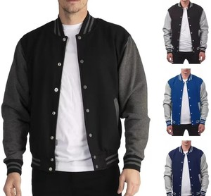 2024 New Arrival Stylish Canvas Bomber Jacket Fleece Casual Baseball Uniform 100% Cotton Spliced Regular Rib Sleeves <b>Stand</b> Brand - Product Image 2
