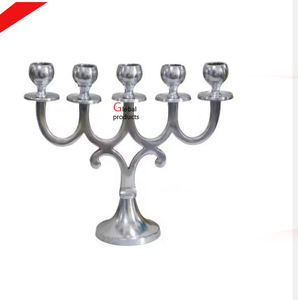 Aspecto clásico plata acabado metal acero inoxidable 5 ramas menorah Hanukkah para el Templo del hogar - Product Image 1