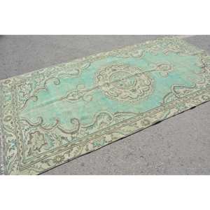 พรมตุรกีโบราณสีเขียวขน5.2 x 9.6ft เรียบสานปะต่อลวดลายลาเท็กซ์สำหรับตกแต่งห้องนั่งเล่นสำหรับวัยรุ่น - Product Image 2