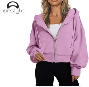 Onstyle Sports cropped zip HOODIE para mujer casual streetwear tela suave manga larga Sudadera con capucha Top corto - Product Image 5