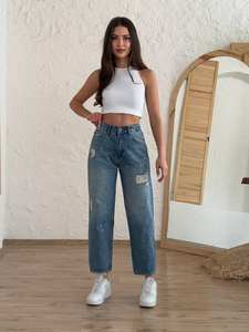 Jeans de Moda para Mujer, Mezclilla de Alta Calidad, Lavada, Transpirable, Ecológica, 100% Algodón, Tejido Elástico Cómodo, Corte Casual - Product Image 5