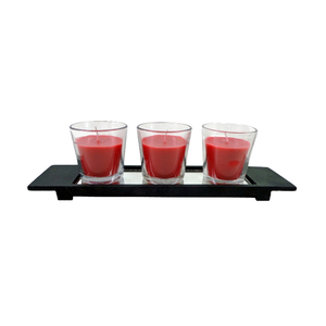 Plateau en métal avec 3 bougeoirs votifs en verre gris délavé au design moderne pour le salon et la décoration de table faits à la main - Product Image 2