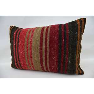 Almohada de lana de retazos Kilim Multicolor, cojín decorativo con patrón cuadrado esponjoso de lujo de 16x24 pulgadas para ropa de cama - Product Image 3