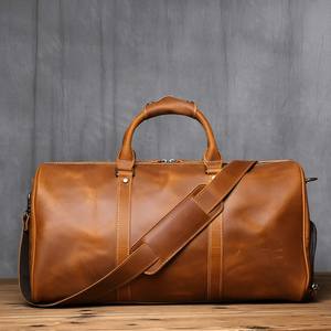 Bolsos de viaje de lujo de gran capacidad para hombre, bolso de hombro de lona de cuero de vaca genuino, almacenamiento portátil de cuero Real de marca de moda - Product Image 1
