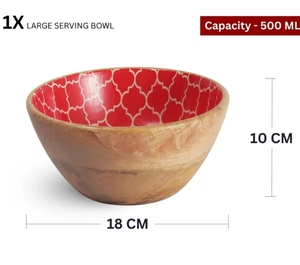 Moroccan Red Mango Wood Large Serving Bowl <b>Servers</b> Mango Wood Round Serving Bowl for Pasta Fruits <b>Salads</b> or Popcorn Home Decor - Product Image 5