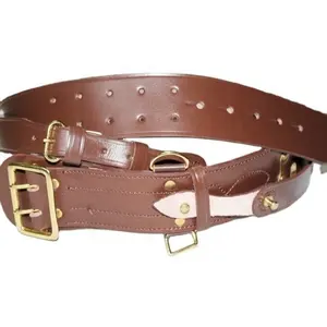 OEM Duty Adjustable Sam Brown Belt with Shoulder Strap and Sword Hanging Frog Genuine Leather Made in Cherry Brown Black