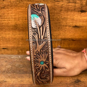 New Arrival Western Hand Tooled <b>100</b>% Genuine Leather Adjustable Dog Collar for Pet Personalized Engraved <b>Padded</b> Dog <b>Puppy</b> Collar - Product Image 6