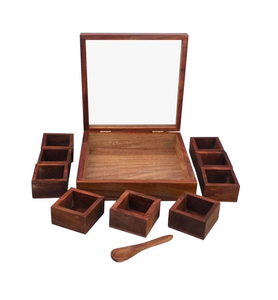 Caja de especias de madera natural con tapa acrílica, accesorios de cocina hechos a mano, producto más vendido, caja de especias de madera - Product Image 3