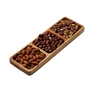 Plateau de service en bois naturel fait à la main plateau de serveur de nourriture écologique à 3 compartiments pour collations et noix - Product Image 1