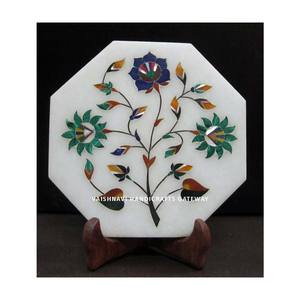 Plaque de décoration d'intérieur en marbre faite à la main Travail d'incrustation unique Support en bois Technique de pierre polie Produit artisanal en pierre unique - Product Image 1