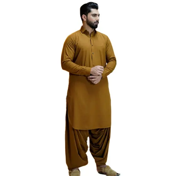 Üretim yüksek kalite erkekler Shalwar Kameez toptan fiyatlar nefes yeni moda erkekler Shalwar Kameez düz renk