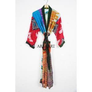 Vintage Elegant Silk Sari Kimono Women's Soft Breathable Robe Nightgown Sleepwear - Product Image 1