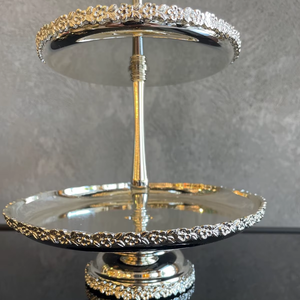 Bandeja de servicio para té de la tarde, soporte para pasteles de 2 niveles, soporte plateado para postres, soporte para pasteles con espejo, soporte de lujo para servir, soporte para té de la tarde - Product Image 6