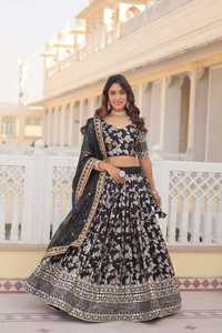 Indian Traditional Wear <b>Top</b> Quality Pure Dyable Viscose Jacquard Lehenga Choli & Dupatta With Embroidered <b>Sequins</b> Work for Sale - Product Image 3