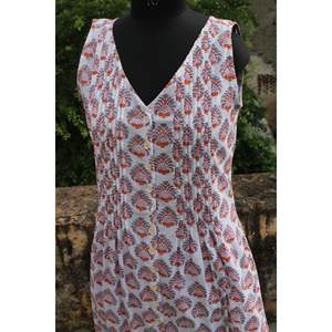 Indien Floral main bloc imprimé Maxi robe femmes été une pièce sans manches Style bohème lin coton parfait cadeau elle - Product Image 4