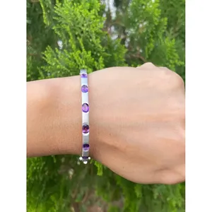 925 Silver Fine <b>Bangle</b> <b>Bracelet</b> with Amethyst Elegant and Luxurious Accessory - Product Image 2