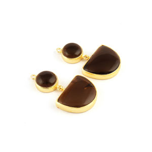 Quartz fumé poli lisse plaqué or fabrication de bijoux connecteur bricolage boucles d'oreilles faisant paire connecteur approvisionnement outil trouver des bijoux - Product Image 4