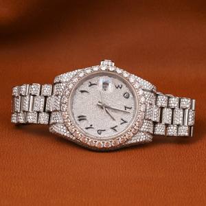 Nouvelle arrivée Montre-bracelet de luxe pour homme Or blanc Glacé Notre style Hip Hop Original Clarté VVS Moissanite Quartz intelligent Verre - Product Image 1