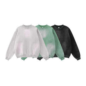 Sweats à capuche pour femmes sweat à capuche femme sweat surdimensionné 100% coton polaire col rond sweat pour hommes lavage à l'acide décontracté - Product Image 2