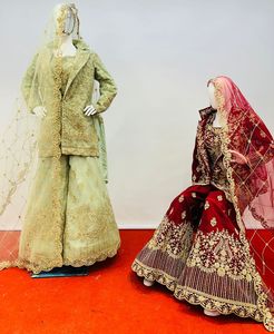 Pakistani Bridal <b>Cot</b> Suit Embroidered Lehenga Choli Net Fabric Heavy Stone Design Ken Ken Plazo Dupatta Blazer-9 Vibrant Colors - Product Image 1