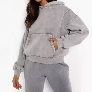 Vente en gros de sweats à capuche vintage personnalisés en coton éponge française sweats à capuche populaires délavés à l'acide pour femmes - Product Image 6