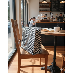 Bolsa de Mano de Algodón Reciclado con Estampado de Puntos Negros, con Cierre, Ecológica, Reciclable, Asa Larga, para Compras, Uso Diario, Tamaño Mediano - Product Image 2