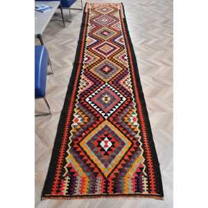 2.8x13.2 ft Vintage Kilim Rug, Turkish Rug, <b>Red</b> Plants & trees <b>Wool</b> Rug - Product Image 1