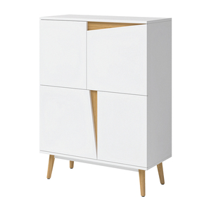 Armoire de rangement de salon 1 porte 3 tiroirs buffet de thé petit buffet blanc et chêne - Product Image 4
