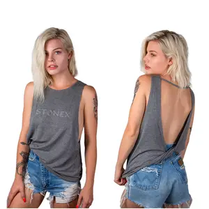 Latest Design Open back tank top with twist Yoga cross fit workout tank Low side backless top High Quality cotton Shirt