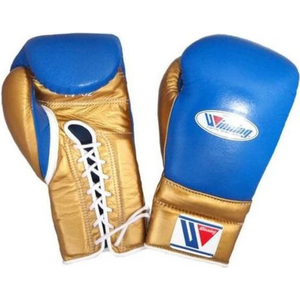 Winning <b>Lace</b> Up Boxing <b>Gloves</b> Blue Gold Genuine Leather Pro Fight Training Sparring <b>Gloves</b> 8oz 10oz 12oz 14oz 16oz - Product Image 1