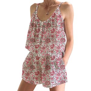 Ensemble de pyjama en coton imprimé à la main de style indien Jaipuri, vêtements ethniques, ensemble de pyjama sans manches à bretelles ajusté pour le printemps/été - Product Image 1