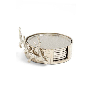 Luxury Silver Finished Metal Round Shape Drinks Serving <b>Coasters</b> Tableware Mat & Pads Tea & Coffee <b>Coaster</b> <b>With</b> <b>Holder</b> - Product Image 1