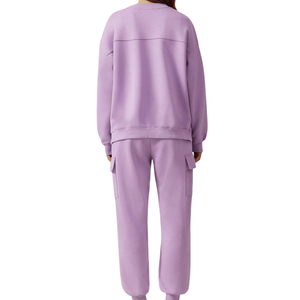 Survêtement pour femmes 100% coton manches longues poids lourd vêtements de rue couleur unie col rond fermeture à cordon tous les jours - Product Image 2