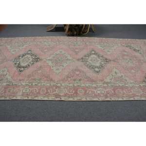 Tapis Turc Vintage Grand 4.7 X 13.1ft Rose Beige Laine Abstraite Patchwork Design pour Couloir Forme Rectangulaire Tapis de Chambre en Latex - Product Image 3