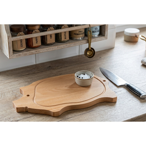 Planche à découper en bois de hêtre en forme de cochon 41x24 cm avec rainure à jus, finition non poncée, plateau de service, vente en gros, personnalisable avec logo - Product Image 2