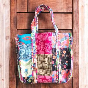 Sac fourre-tout matelassé vintage bohème fait main pour femme, fermeture éclair, doublure en toile, hiver, été, voyage, shopping, multicolore - Product Image 1