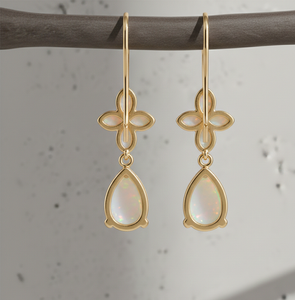 Pendientes de Ópalo Rosa en Forma de Pera y Gota Redonda, Plata de Ley 925 Chapada en Oro de 18K, Regalo de Piedras Preciosas para Mamá o Novia - Product Image 5