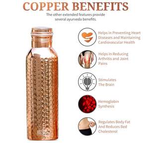 Bouteille d'eau en cuivre pur 34 OZ/1000 ML à succès – Bienfaits pour la santé, Ayurveda, Yoga – Bouteille d'eau en cuivre en gros - Product Image 6