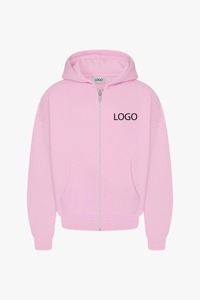 Ensemble de survêtement unisexe rose à capuche en polaire anti-plis, coupe ample longue, 100 % coton, couleur unie, décontracté, imprimé en relief - Product Image 2