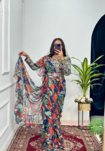 Sari en soie de haute qualité le plus vendu Saree de séquence de fausse georgette avec chemisier fantaisie vêtements de fête pour femmes indiennes et pakistanaises - Product Image 6