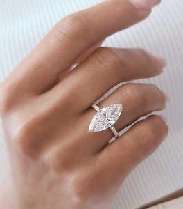 4 quilates Marquise Cut Lab Grown Diamond Solitaire Accent Ring 14K Rose Gold Anillo de compromiso F Color VVS Clarity Wedding Ring - Product Image 4