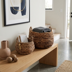 Ensemble de paniers de rangement modernes écologiques en écorce de bananier naturelle, avec pot de fleurs tressé épais en forme de ventre et poignée en arche, pour la décoration intérieure - Product Image 4