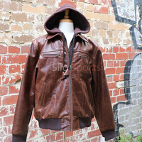 Blouson Moto Classique Homme 2025 en Cuir de Vachette Marron avec Capuche – Tendance Hiver, Imperméable, Respirant et Chauffant pour Adultes