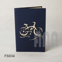 Carte de vœux 3D pop-up personnalisée de haute qualité, imprimée, sur le thème du transport (vélo), artisanat en papier vietnamien fait main