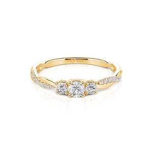 แหวนหมั้นเพชรทรงกลมสามเม็ดแบบเกลียว Jeulia Gold พร้อมเพชร VVS1 ฝังแบบ Bezel - Product Image 1